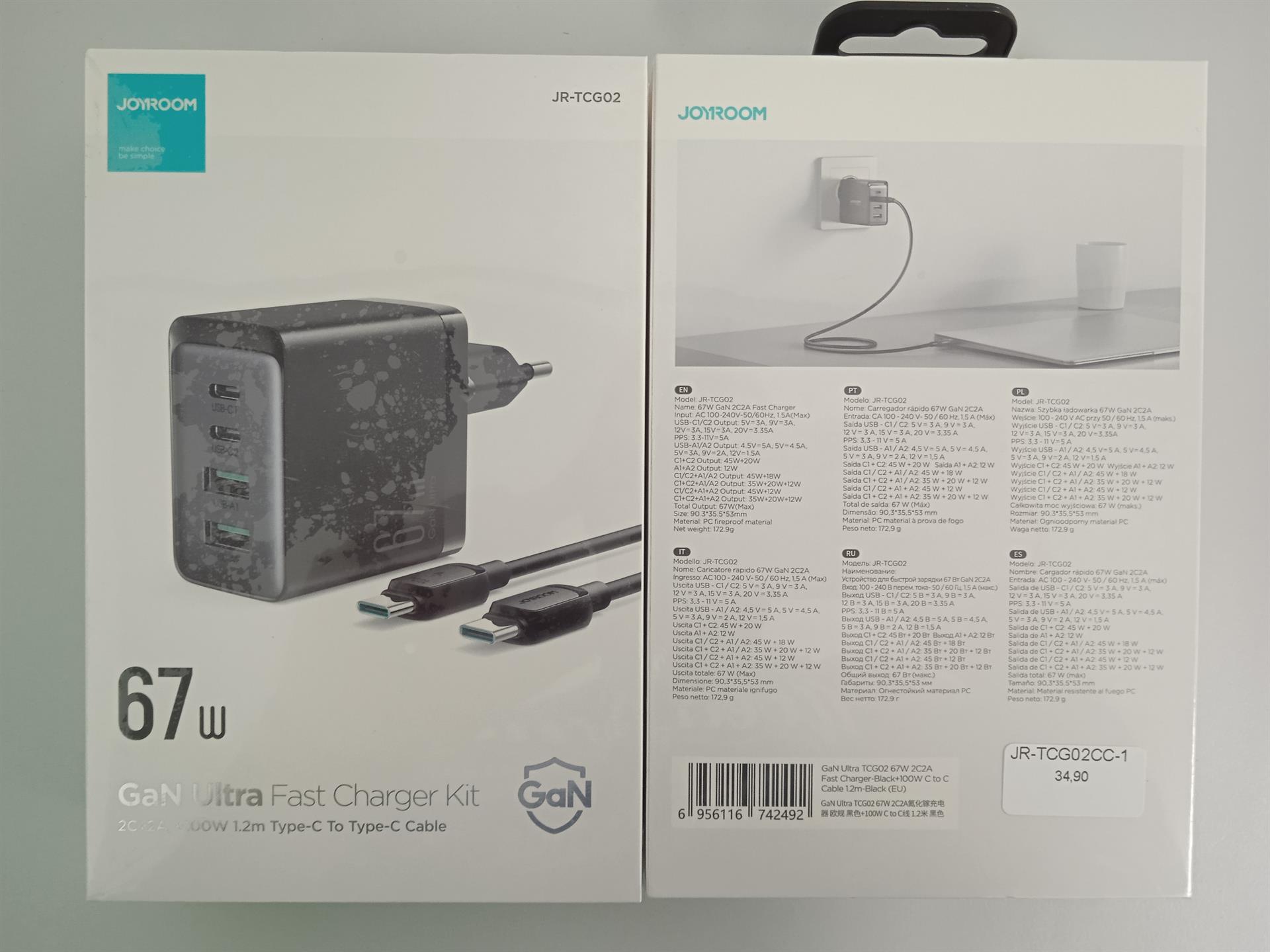  Fast Charger(EU)-Black+100W C to C Cable 1.2m Black
