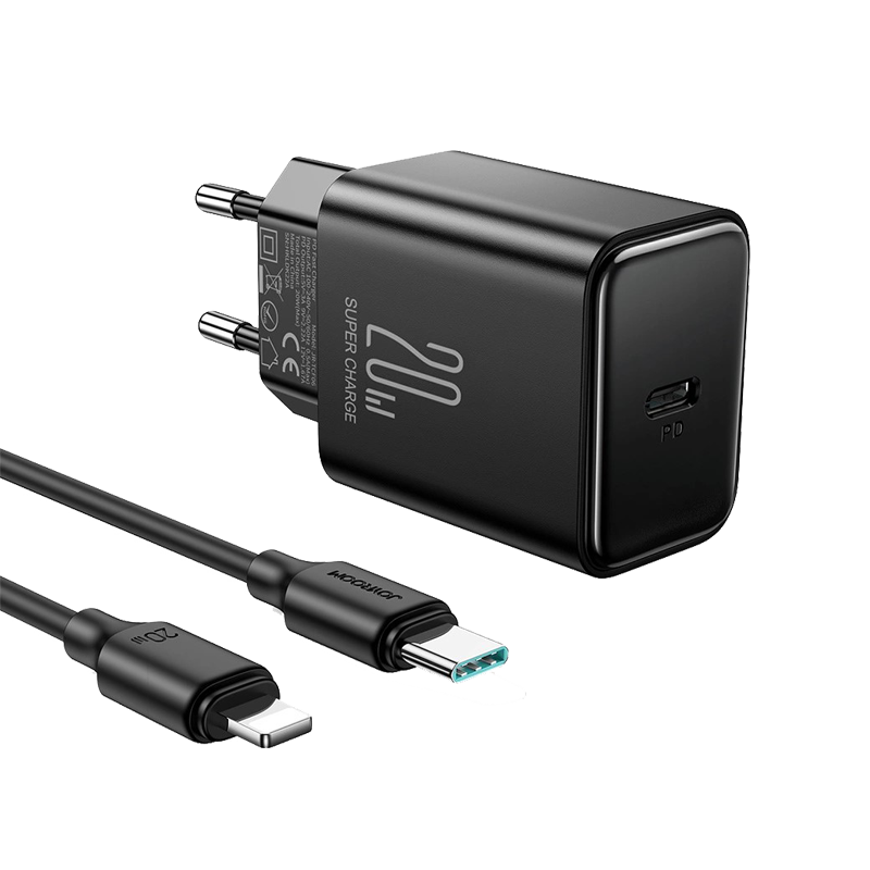 PD 20W Single-Port Charger (EU)+20W C to L Cable 1m, Black Color