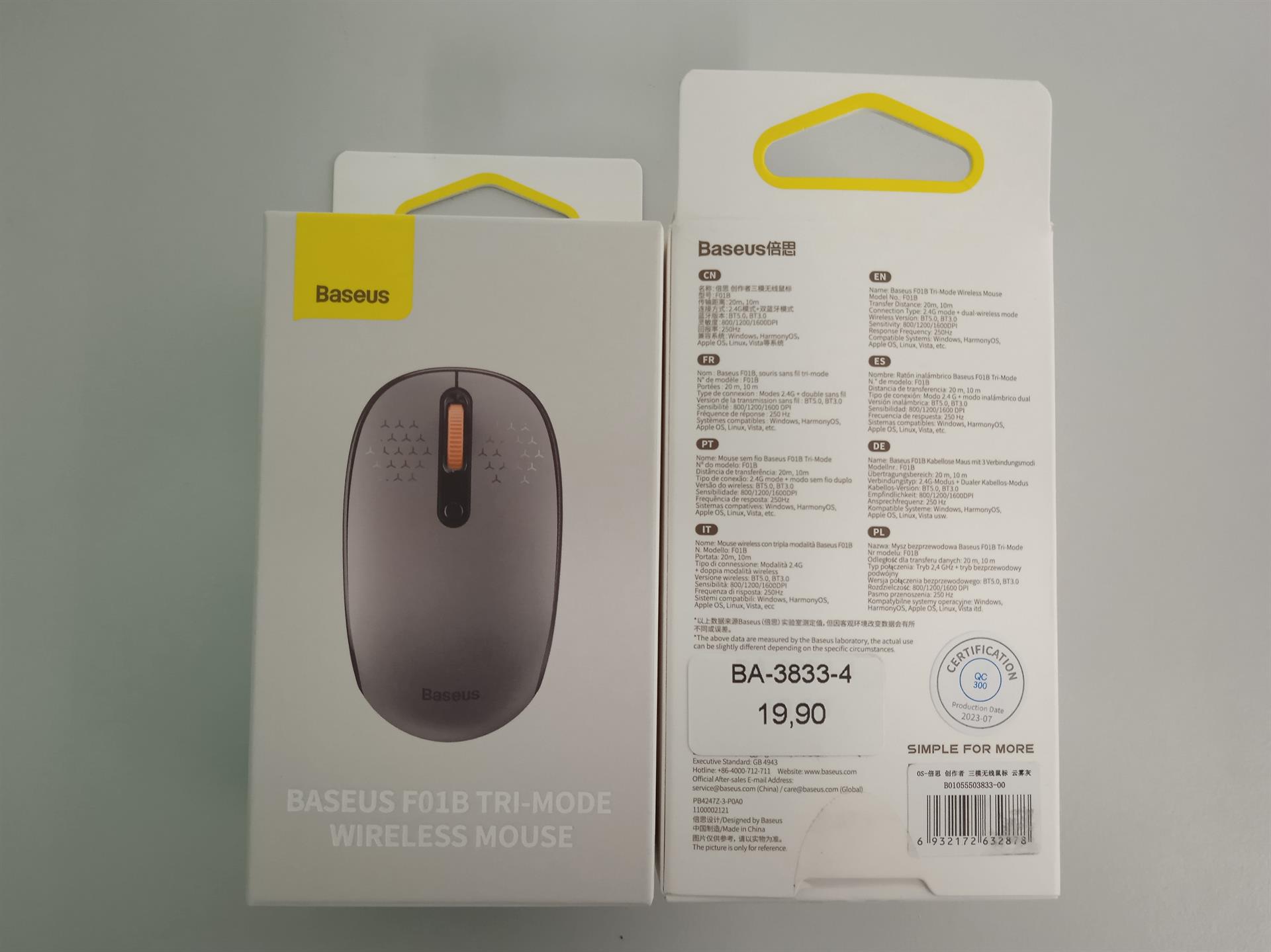 KF2315831 Baseus - Wireless Mouse Tri-Mode F01B (B01055503833-00) - Bluetooth 5.0, 2.4G, 1600 DPI - Frosted Grey