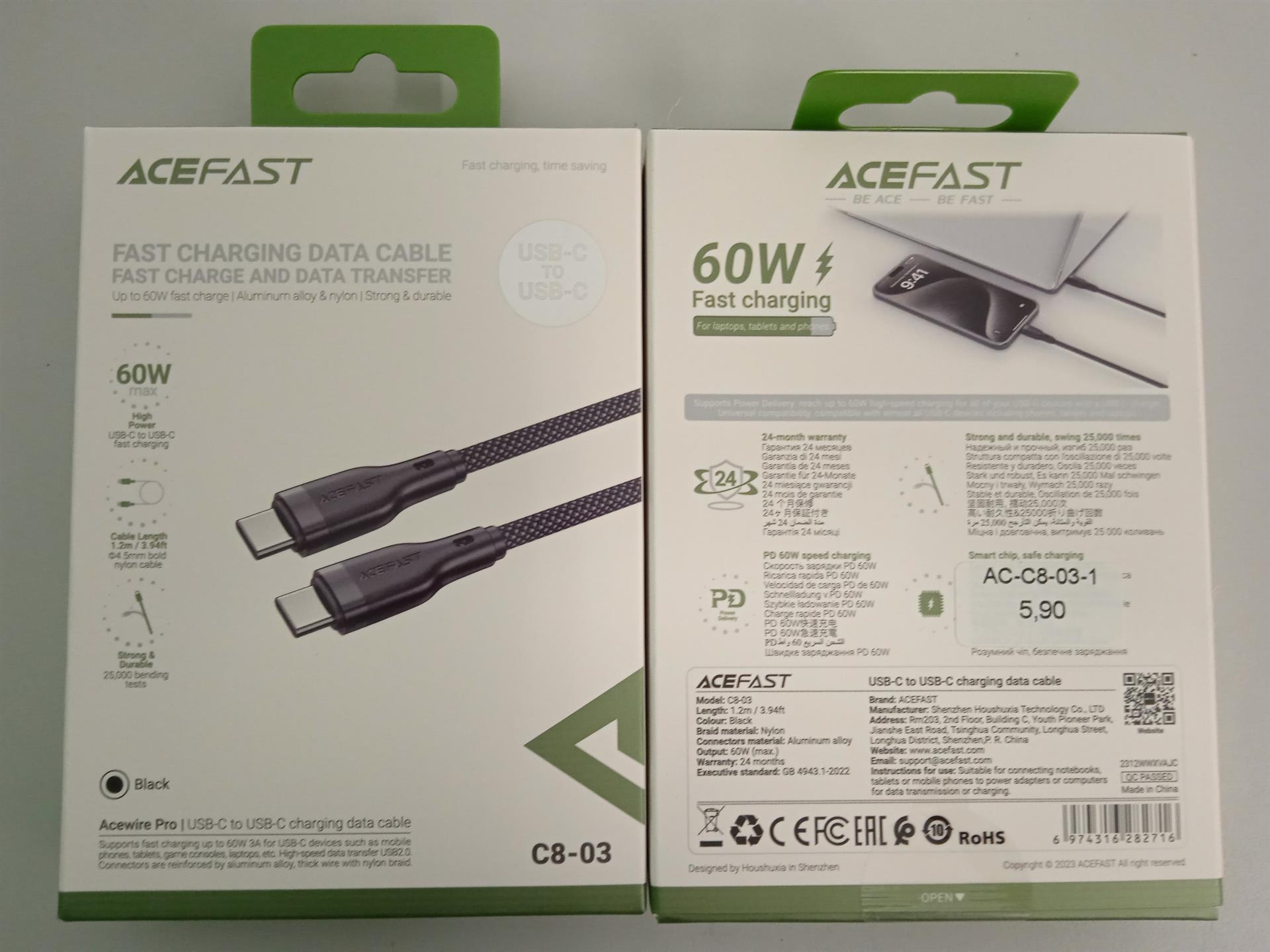C8-03 USB-C To USB-C Charging Data Cable Black