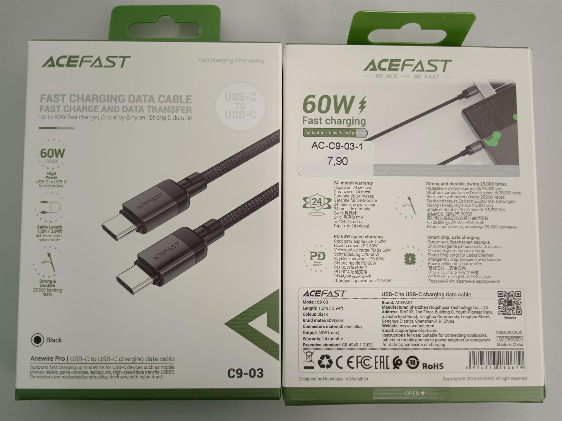 C9-03 USB-C To USB-C Charging Data Cable Black