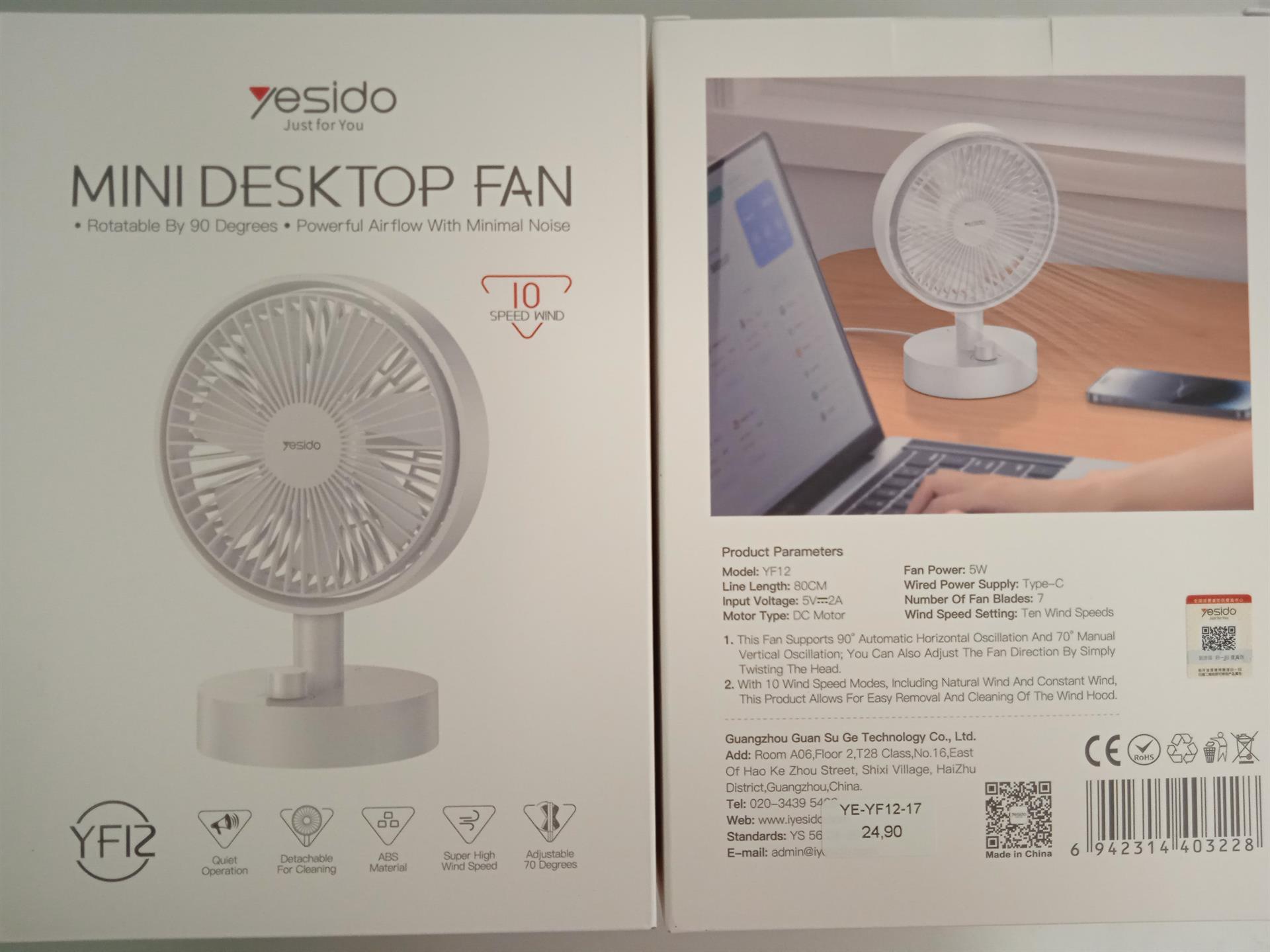 MINI DESKTOP FAN YF12 SILVER