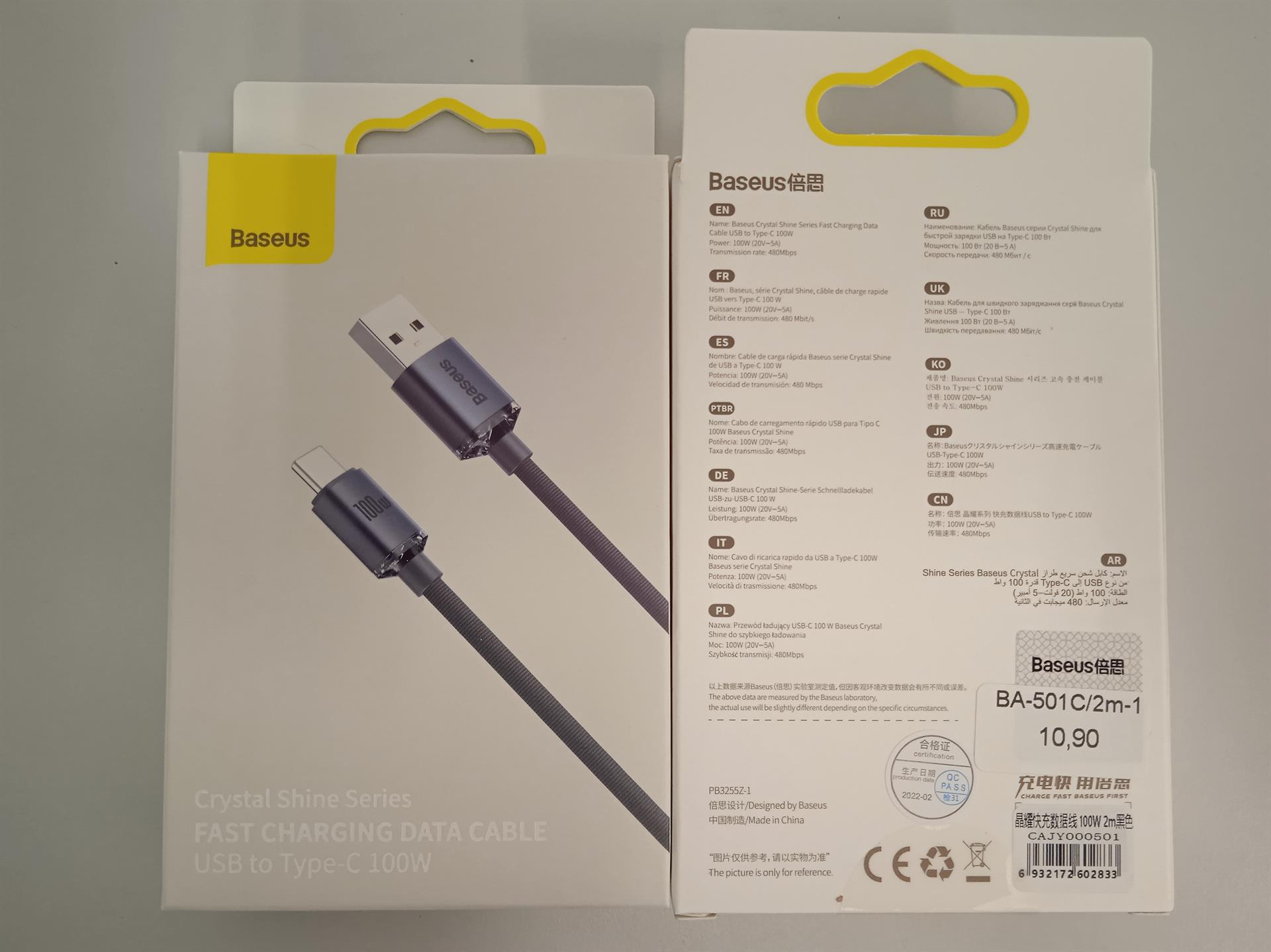 Baseus - Data Cable Crystal Shine (CAJY000501) - USB to Type-C, 100W, 2m - Black