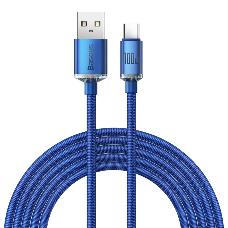Baseus - Data Cable Crystal Shine (CAJY000503) - USB to Type-C, 100W, 2m - Blue