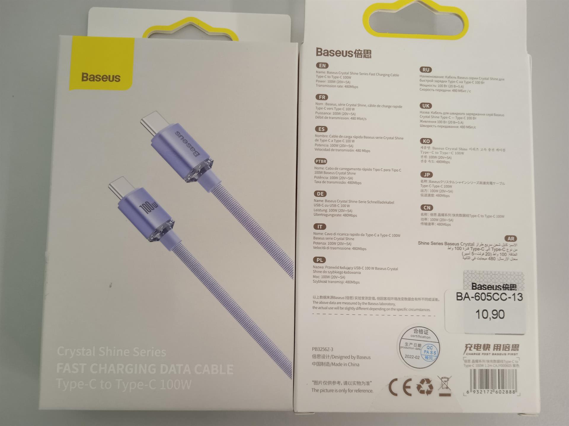 Baseus - Data Cable Crystal Shine (CAJY000605) - Type-C to Type-C, 100W, 1.2m - Purple
