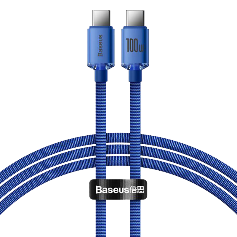 Baseus - Data Cable Crystal Shine (CAJY000603) - Type-C to Type-C, 100W, 1.2m - Blue