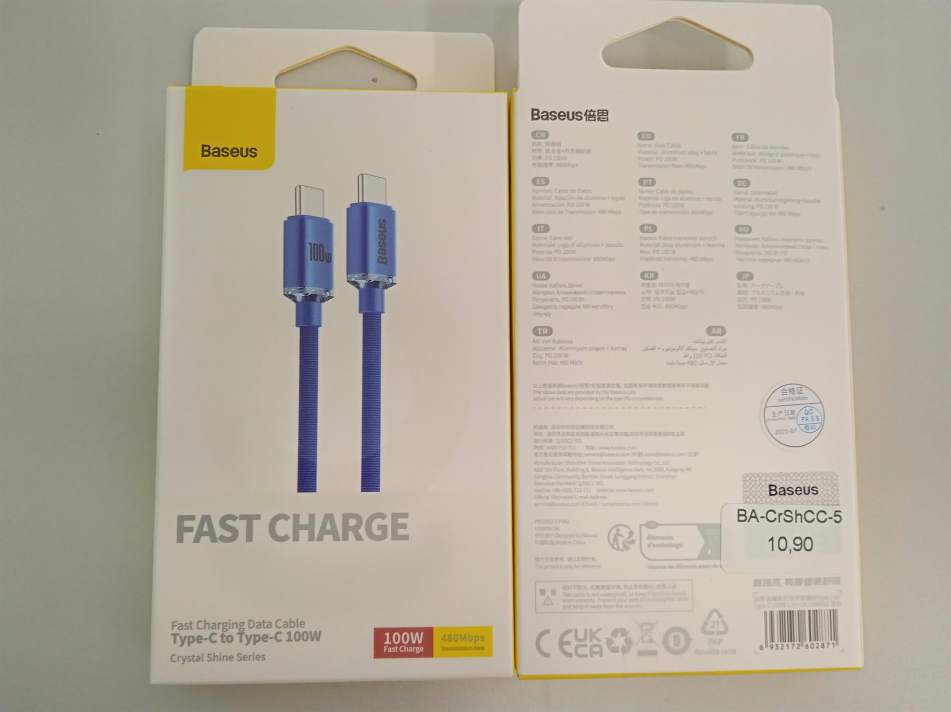 Baseus - Data Cable Crystal Shine (CAJY000603) - Type-C to Type-C, 100W, 1.2m - Blue