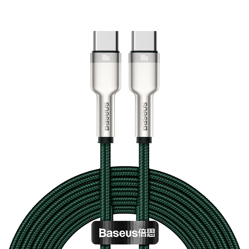 Baseus - Data Cable Cafule Series Metal (CATJK-D06) - Type-C to Type-C, Super Fast Charge, 100W, 480Mbps, 20V, 5A, 2m - Green