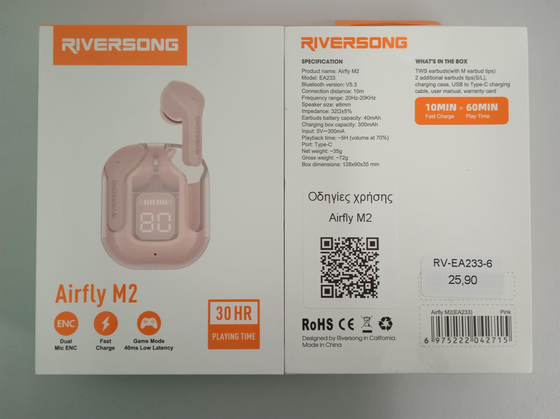 TWS Earbuds Airfly M2 ENC Pink