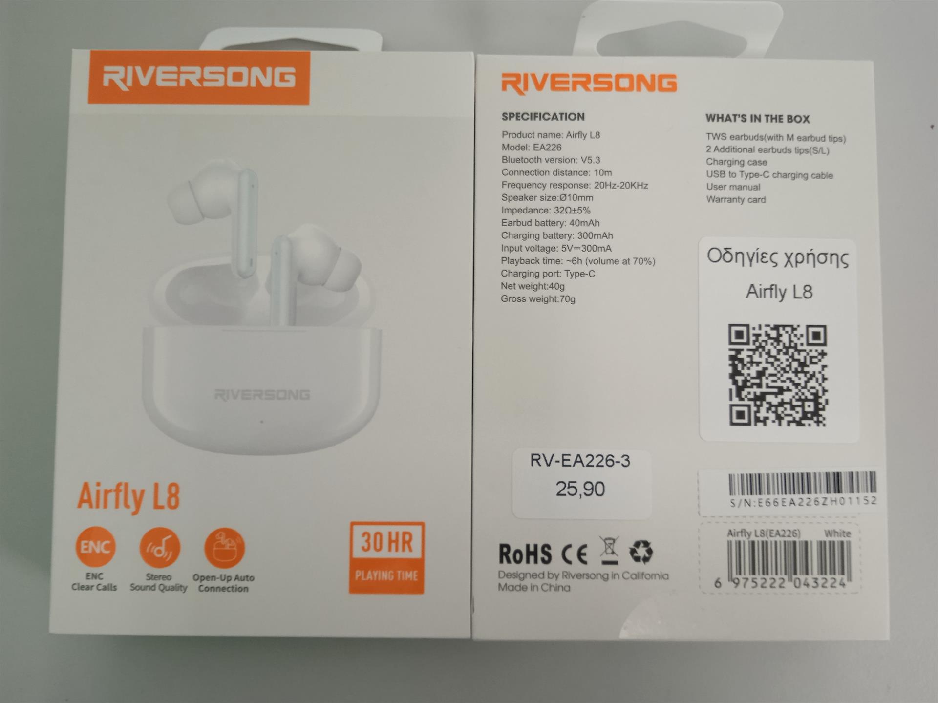 Airfly L8 TWS Earbuds White