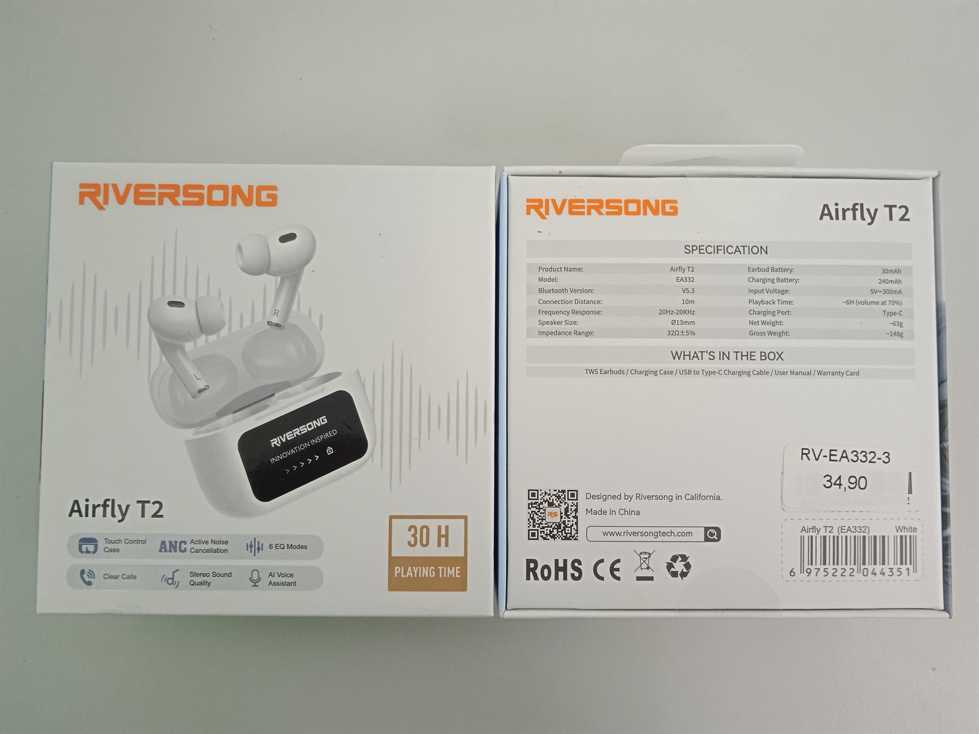 Airfly T2 TWS Earbuds White