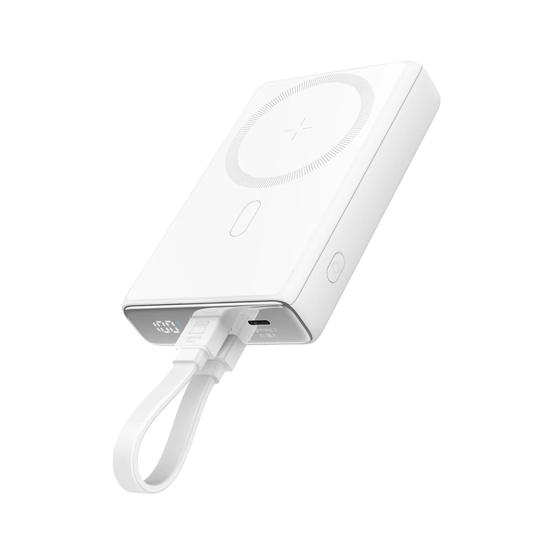 20W Magnetic Wireless Power Bank with Built-in Cable & Kickstand 10000mAh, White Color