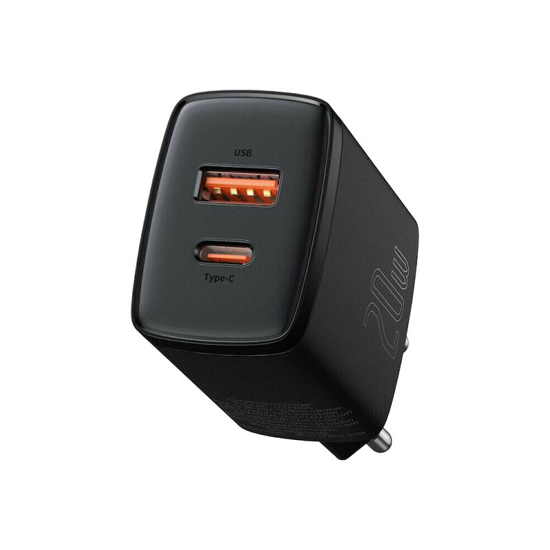 BASEUS Palm USB-C Single Port 20W Fast Charger EU Plug Wall Charging Adapter - Black