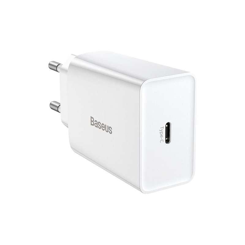 BASEUS Palm USB-C Single Port 20W Fast Charger EU Plug Wall Charging Adapter - White