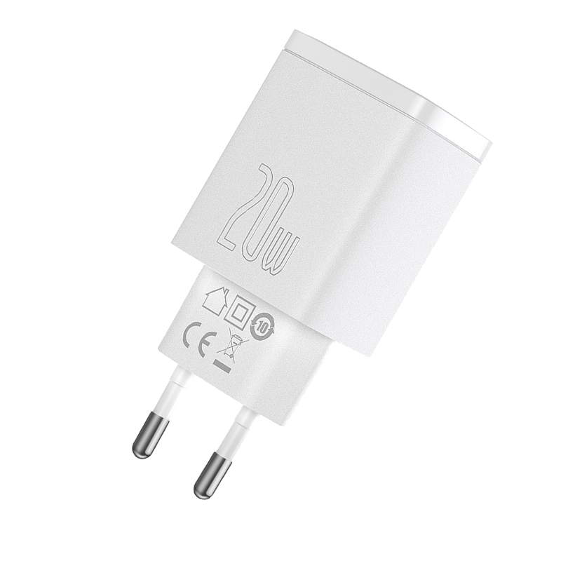 BASEUS  USB+Type-C Dual Port 20W Fast Charger Adapter with 60W Type-C Cable - White