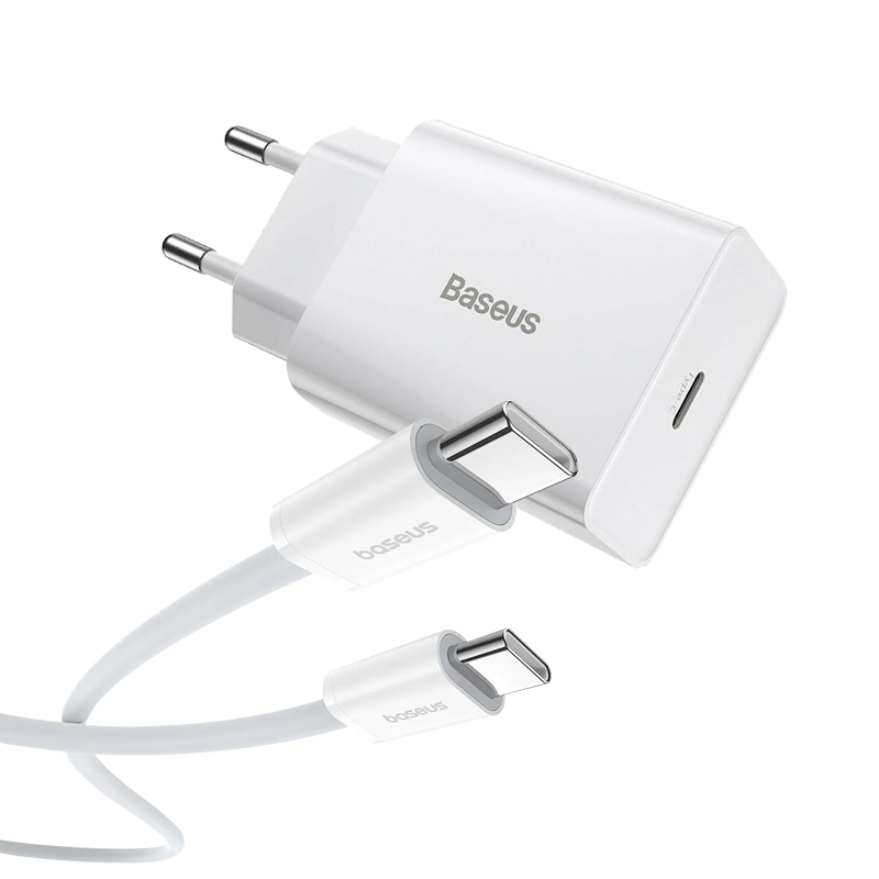 BASEUS Palm Fast Charger 30W Type-C Single Port  Adapter with 60W Type-C Cable - White