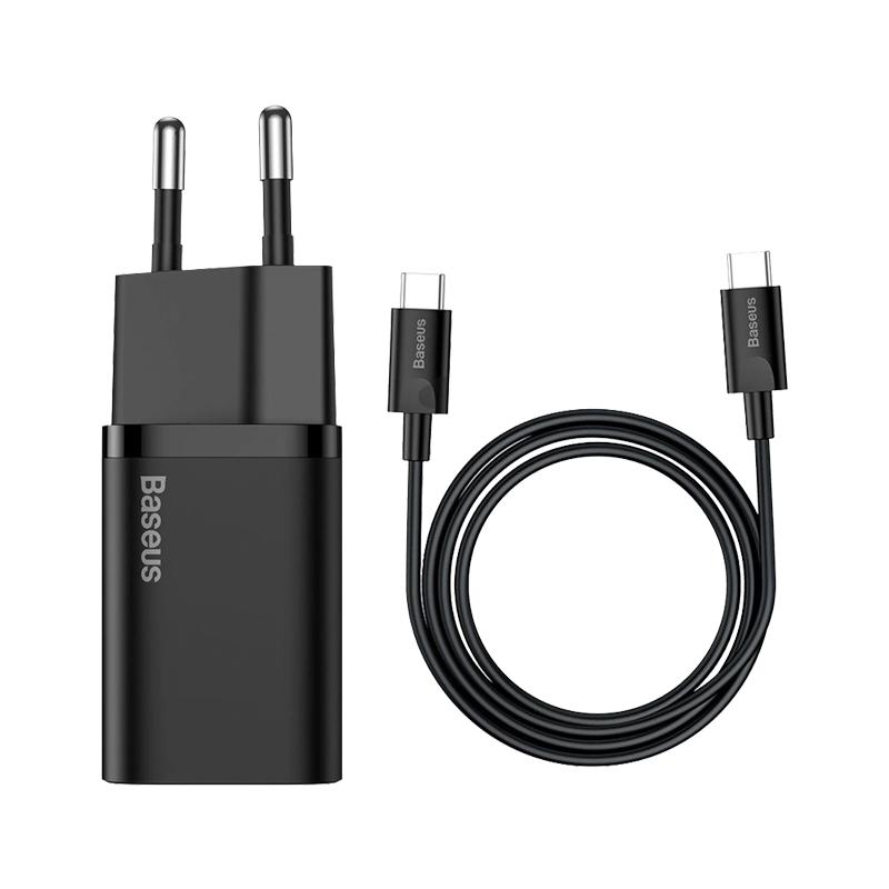 BASEUS Palm Fast Charger 30W Type-C Single Port  Adapter with 60W Type-C Cable - Black