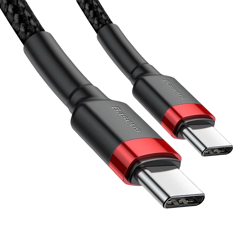 Baseus - Data Cable Cafule - Type-C to Type-C, PD2.0 60W Flash Charging, 20V, 3A, 1m - Red / Black