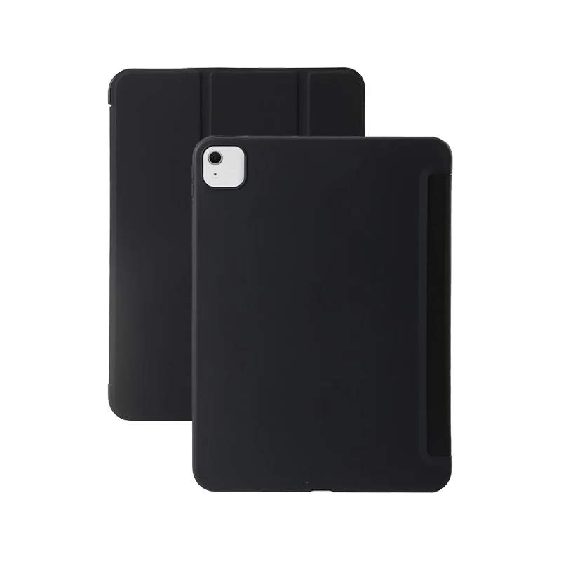 For iPad Air 11  Case Silicone Tri-Fold Stand Tablet Cover - Black