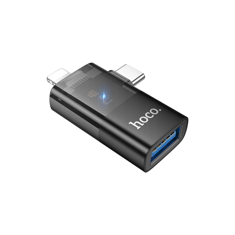 HOCO adapter OTG 2in1 Lightning (male)  / Type C (male)  to USB A (female) UA36E Black