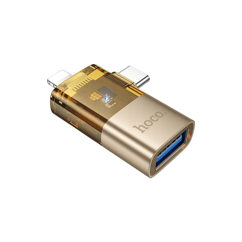 HOCO adapter OTG 2in1 Lightning (male)  / Type C (male)  to USB A (female) UA36E gold
