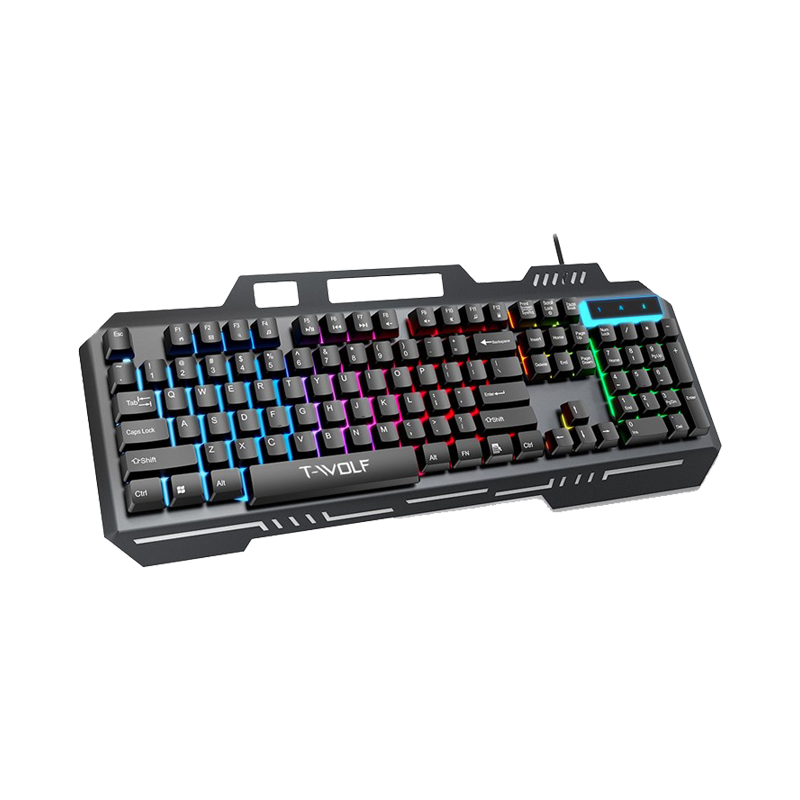 T-WOLF T16 Backlit Wired 104-Key Gaming Keyboard Ambient Light Gaming Keyboard Black