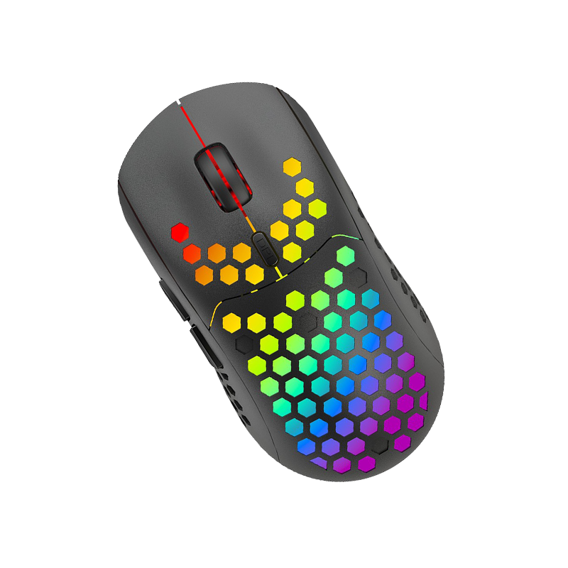 Heitieniu BL110 2.4G Wireless Mouse 3200DPI Honeycomb Hollow Optical Mouse with RGB Light for PC, Laptop - Black