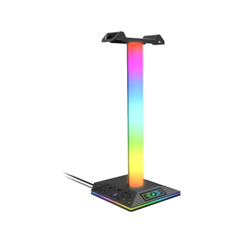 Piwijoy EB05 RGB Gaming Headset Stand with 2 USB Ports, Headphone Holder with 10 Light Modes for Gamers - Black Black