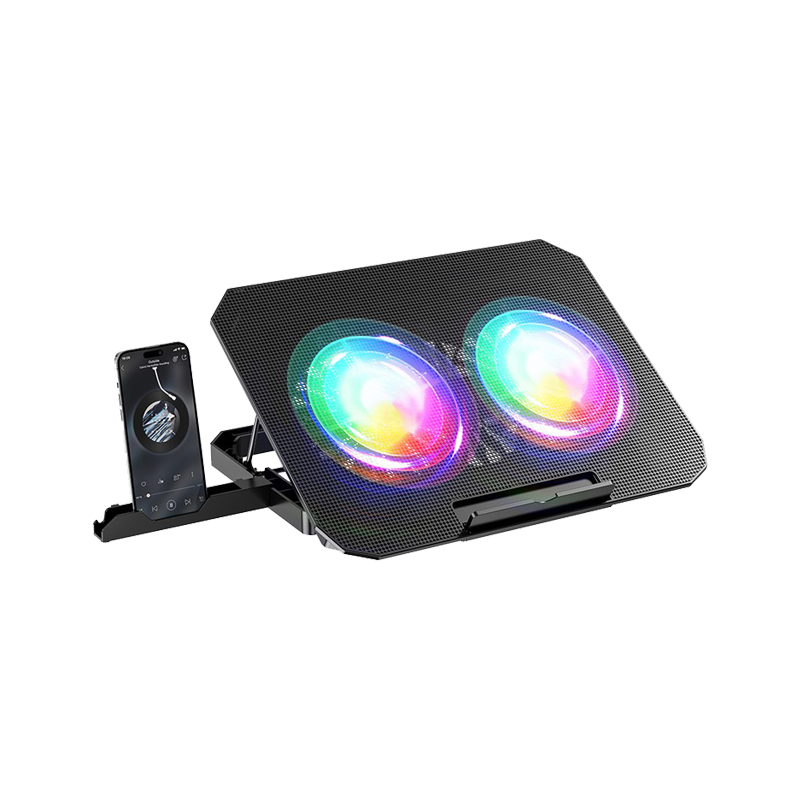 N33 Adjustable Height Laptop Stand with Phone Holder RGB Dual Fans Cooling Pad for Gaming Notebook Black