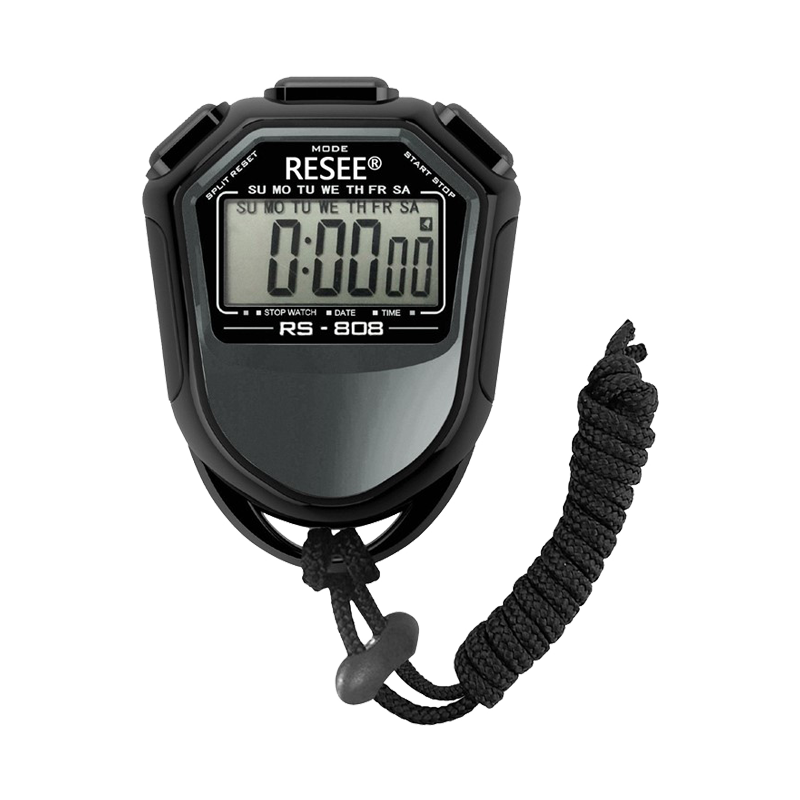 Resee RS-808 Handheld Stopwatch LCD Screen Timer Swimming Running Sports Chronograph Counter with Lanyard Black