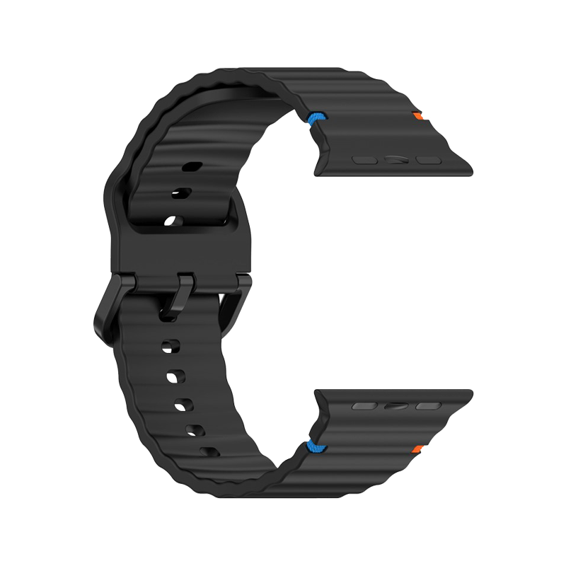 Kalebol Silicone Strap for Apple Watch Series 10 46mm / Ultra 2 / Ultra 49mm / 9 8 7 45mm / 44mm / 3 2 1 42mm Band - Black