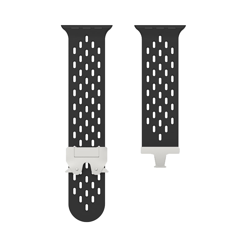 Kalebol Silicone Band For Apple Watch Series 10 Ultra 9 8 7 SE 6 5 4 3 2 1 46mm 49mm 45mm 44mm 42mm  - Black