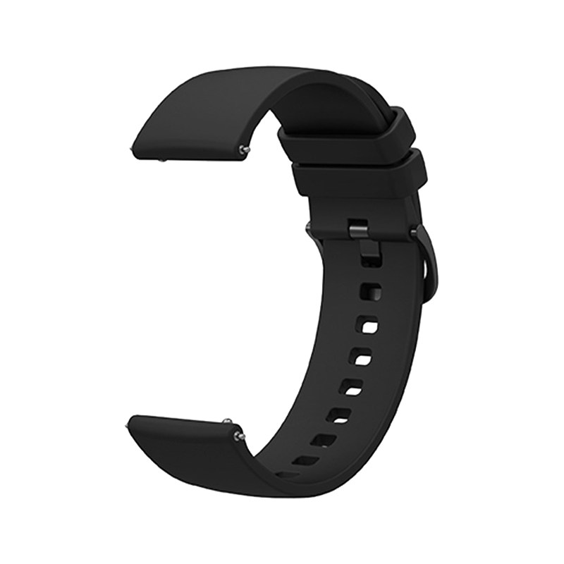 Universal 20mm Solid Color Silicone Replacement Smartwatch Band Adjustable Wrist Strap - Black