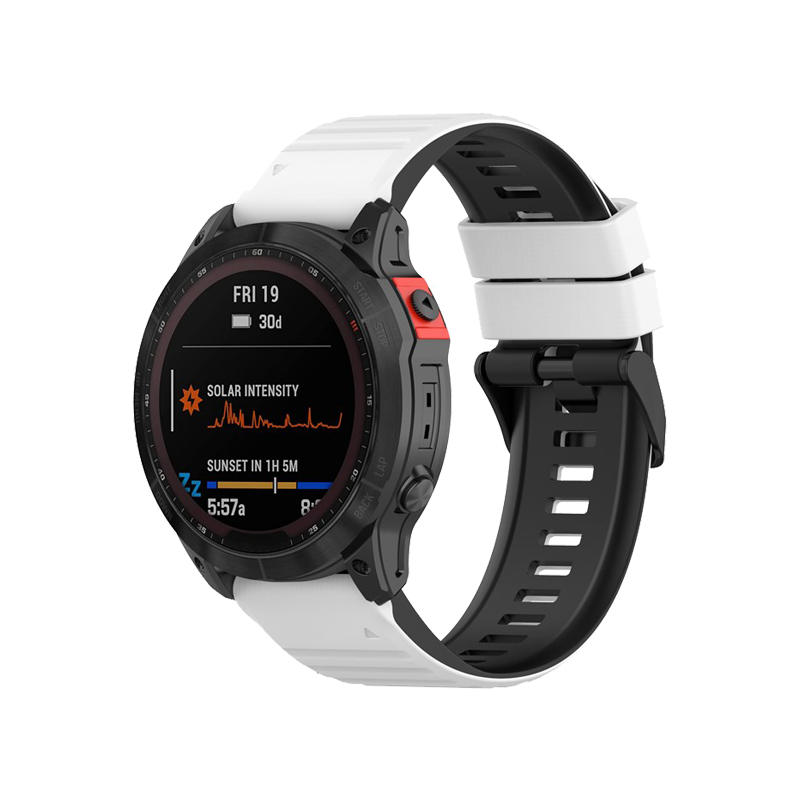 For Garmin Fenix 7 Pro  Silicone Watch Bands Dual-color Horizontal Stripes Wrist Strap - White / Black