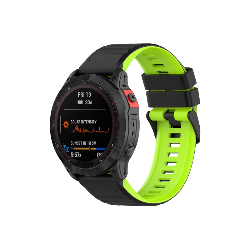 For Garmin Fenix 7 Pro  Silicone Watch Bands Dual-color Horizontal Stripes Wrist Strap - Black / Lime