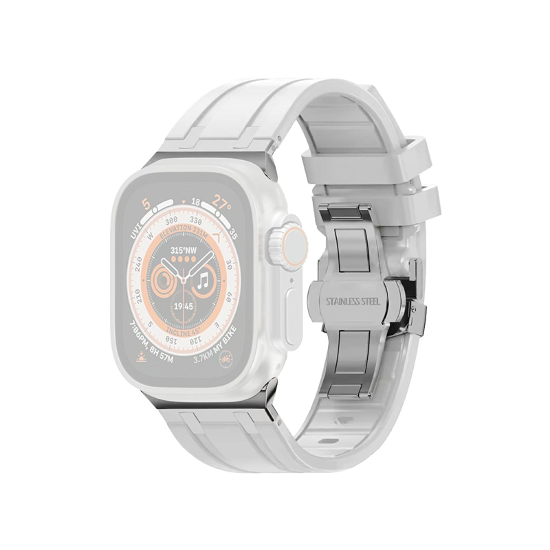 For Apple Watch 10 46mm / Ultra 2 / Ultra 49mm / 9 8 7 45mm /  42mm Silicone Strap Butterfly Buckle Watchband - Grey