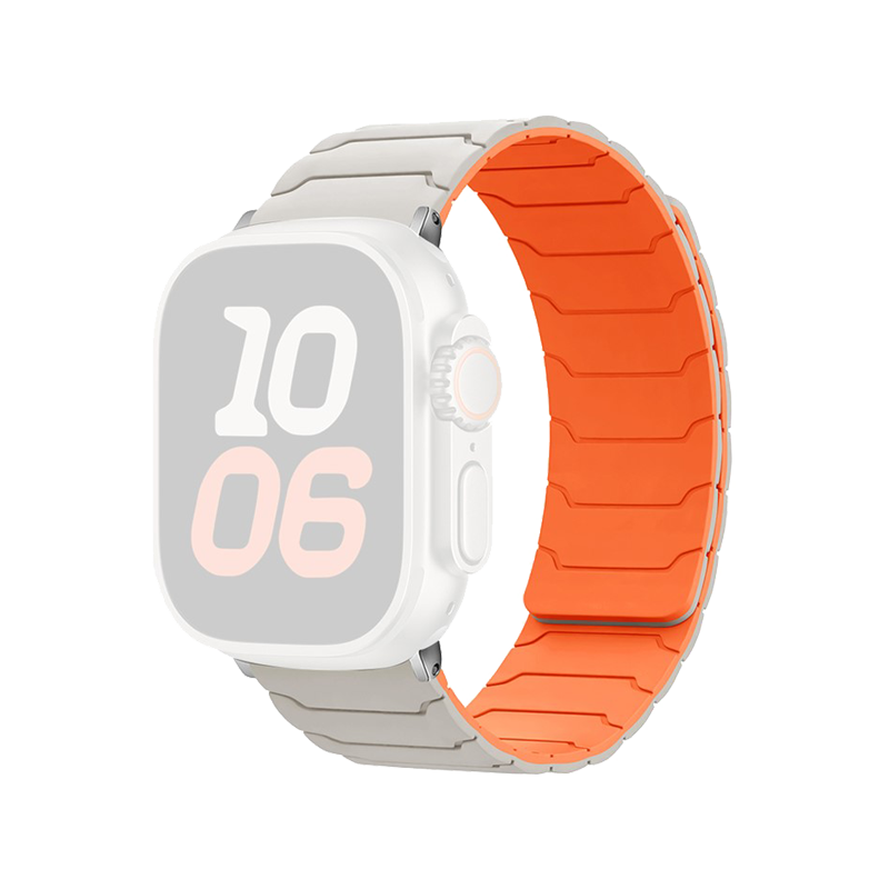 Kalebol Silicone Magnetic Watch Band for Apple Watch 46mm 49mm 45mm 44mm 42mm Strap  - Starlight + Orange