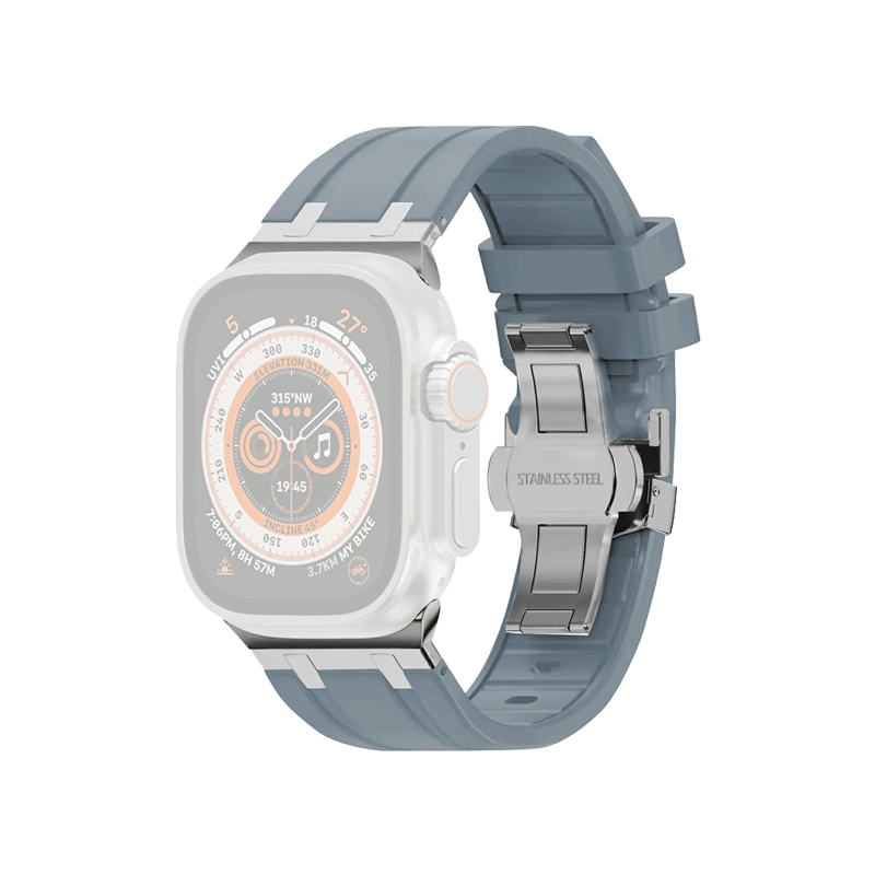 For Apple Watch 10 46mm / Ultra 2 / Ultra 49mm / 9 8 7 45mm / 42mm Silicone Strap Butterfly Buckle Watchband - Grey