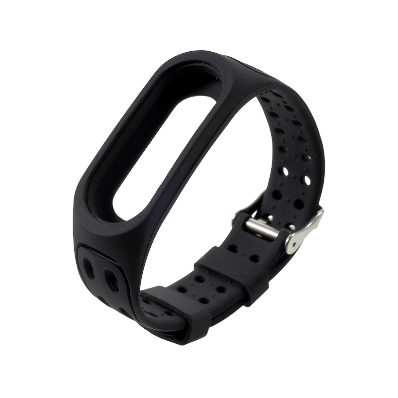 Breathable Bi-color Silicone Watch Strap for Xiaomi Mi Smart Band 4 / Mi Band 3 - All Black