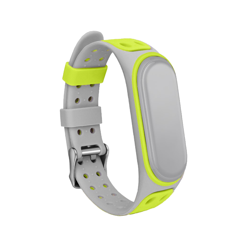 Bi-color Silicone Watch Band Replacement Strap for Xiaomi Mi Band 5/6/7 - Grey/Yellow