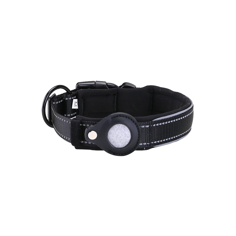 Nylon Textured Pet Loop Dog Collar for Airtag Holder Case Pet Tracker Locator - Black/L